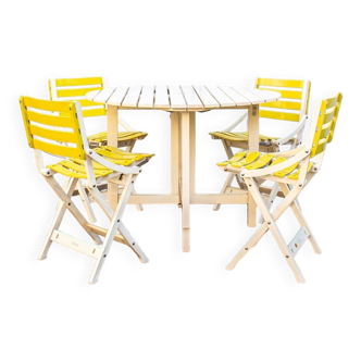 Reguitti folding garden table in wood with chairs, 1970s, set of 5