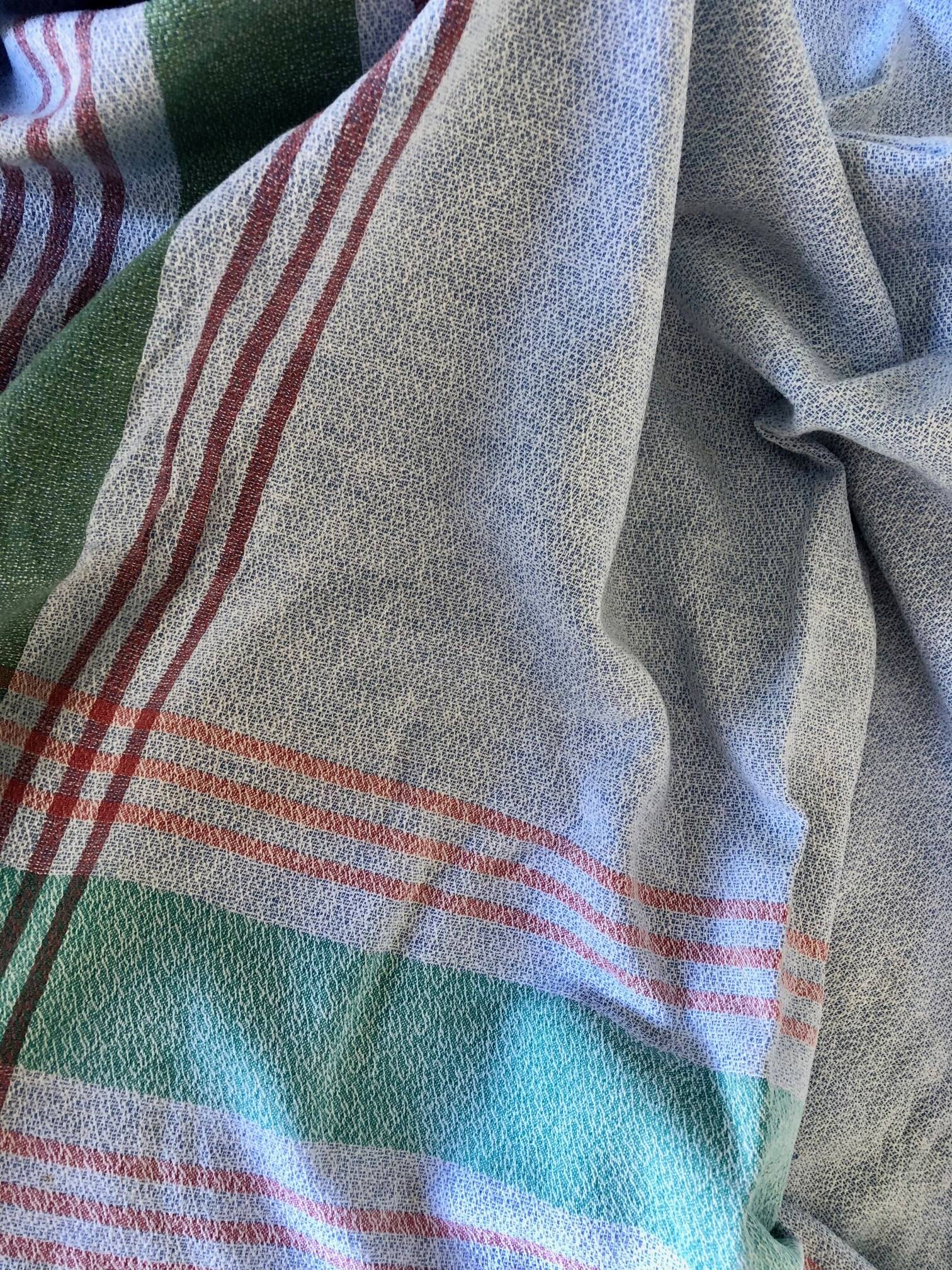 Vintage tablecloth, blue with stripes