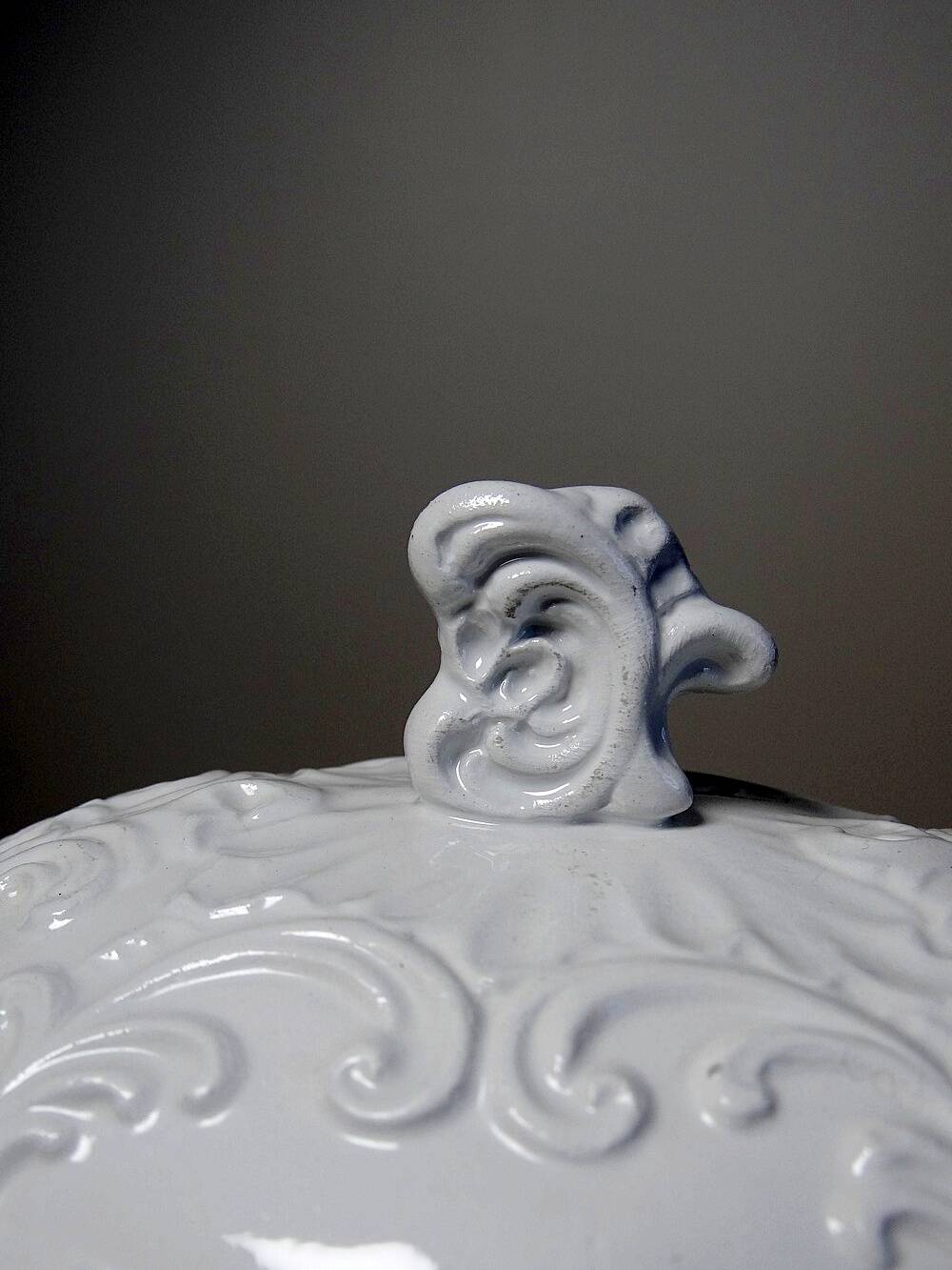 Vintage Baroque style white Italian earthenware candy dish