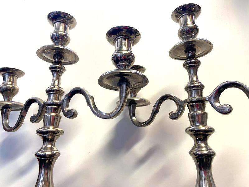 Pair of Candle Holders Candelabra Torch Holders Silver-Plated Metal Art