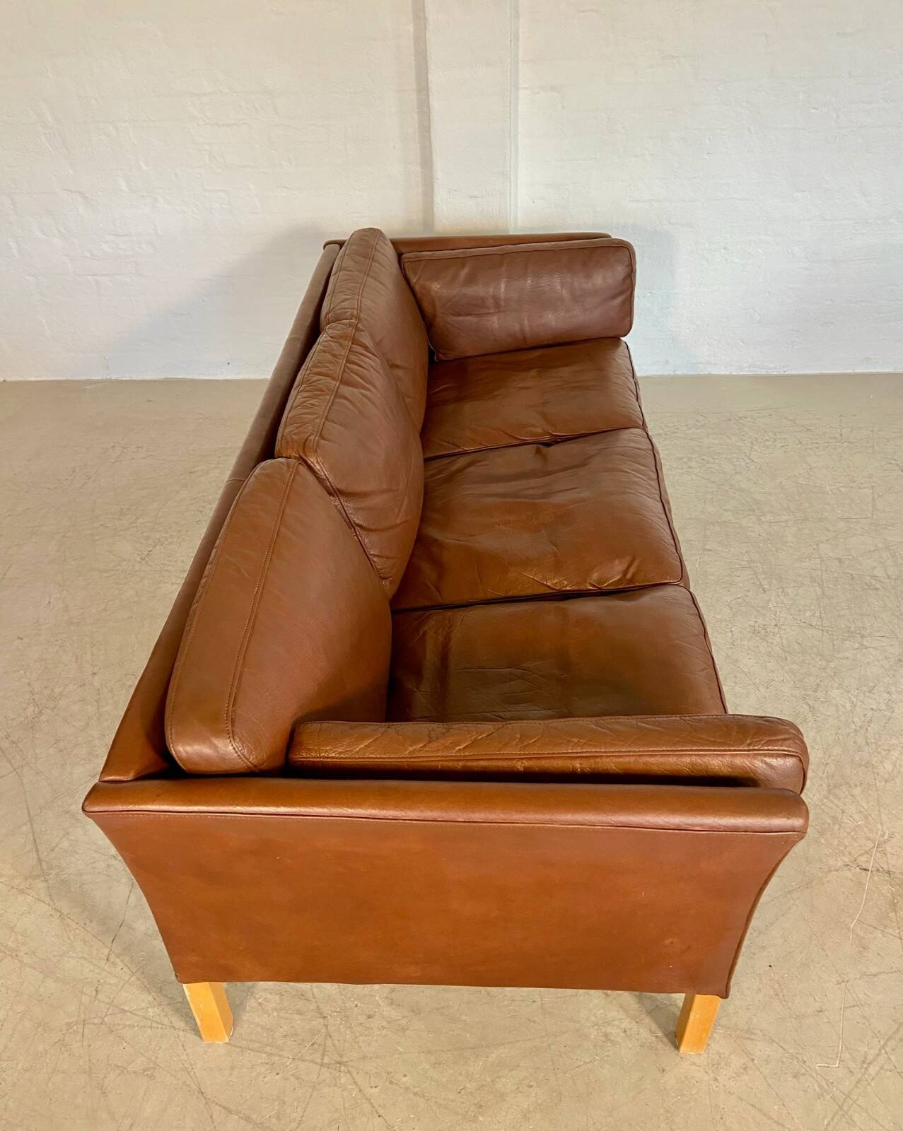 Danish mid-century vintage Mogens Hansen cognac brown leather sofa 60s