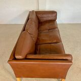 Danish mid-century vintage Mogens Hansen cognac brown leather sofa 60s