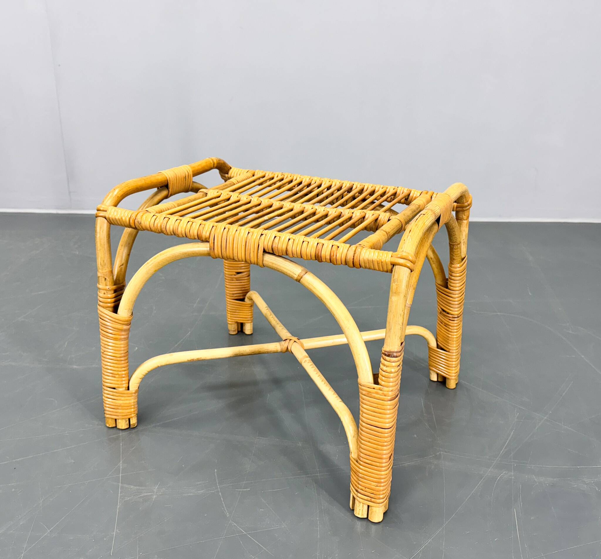 Mid Century Rattan Stool, Czechoslovakia