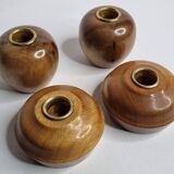 Set of 4 Myrtle Wood Candle Holders with Brass Inserts, Made in Port Orford, Oregon