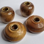 Set of 4 Myrtle Wood Candle Holders with Brass Inserts, Made in Port Orford, Oregon