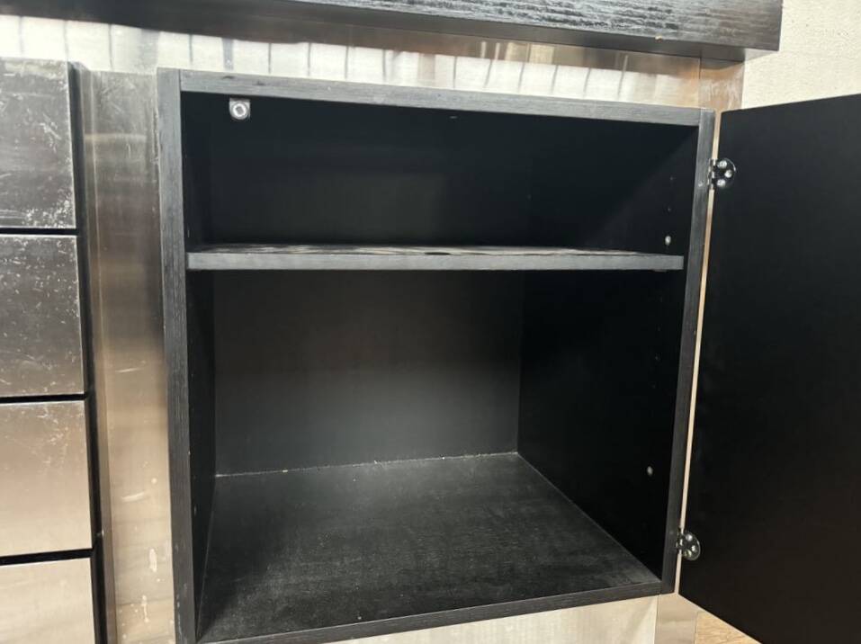 Vintage wooden and aluminum sideboard designed by the 1970s with 3 doors and 4 drawers