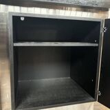 Vintage wooden and aluminum sideboard designed by the 1970s with 3 doors and 4 drawers