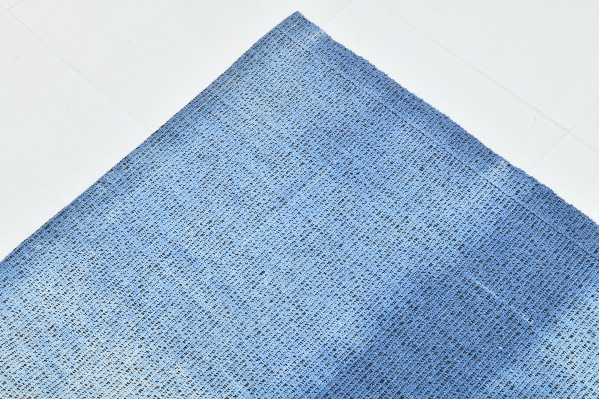 Shades of blue flatweave vintage rug 359x269cm