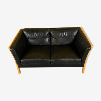 Danish vintage 2 seater black leather sofa, 1960s