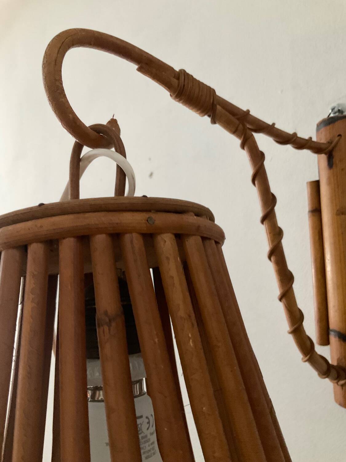 Louis Sognot rattan wall lamp from the 50s and 60s