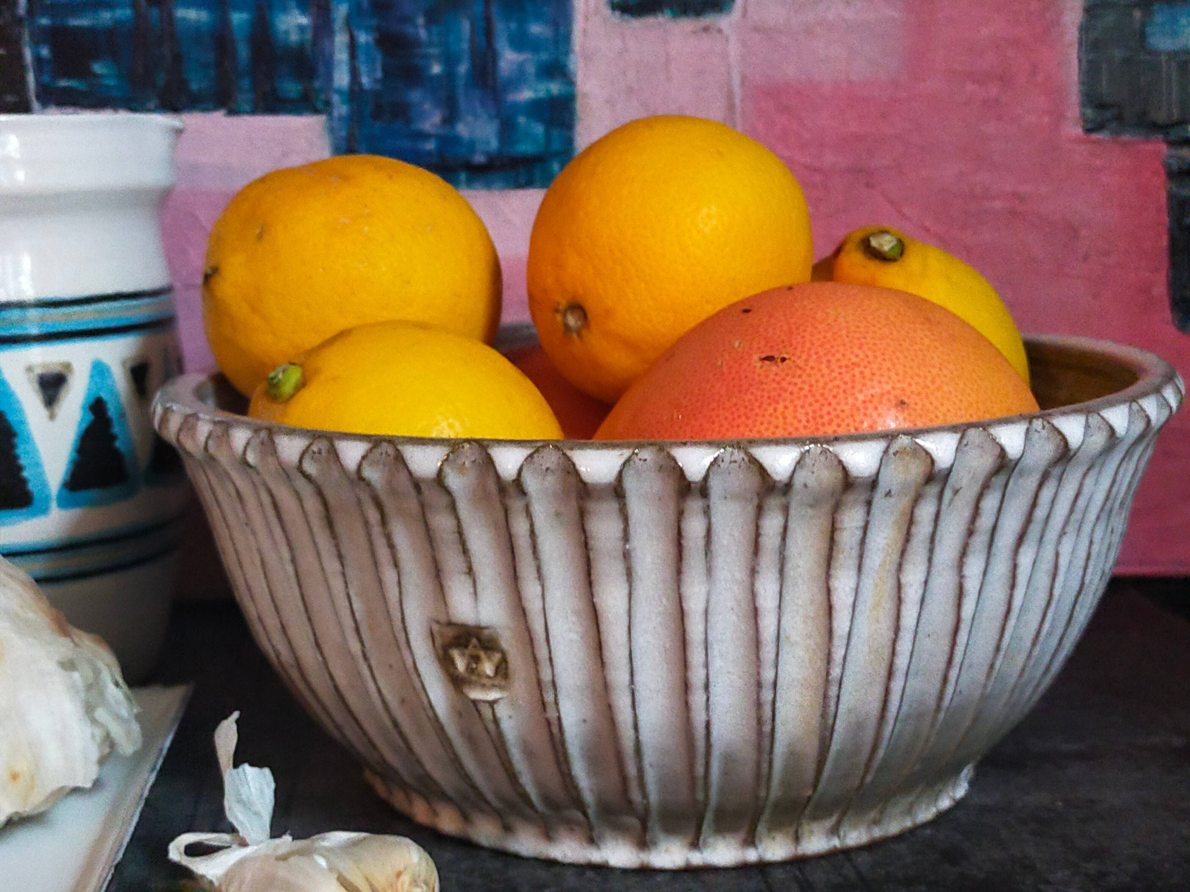 Vintage fluted enameled earthenware potter's salad bowl
