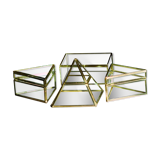 4 anciennes boites à bijoux en verre, laiton et miroir