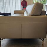 Roche Bobois grey leather 3-seater sofa