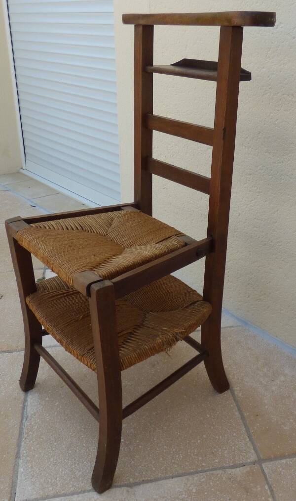 Chaise de prière vintage en bois, paille tressée double, siège relevable