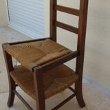 Vintage wooden prayer chair, double woven straw, lift-up seat