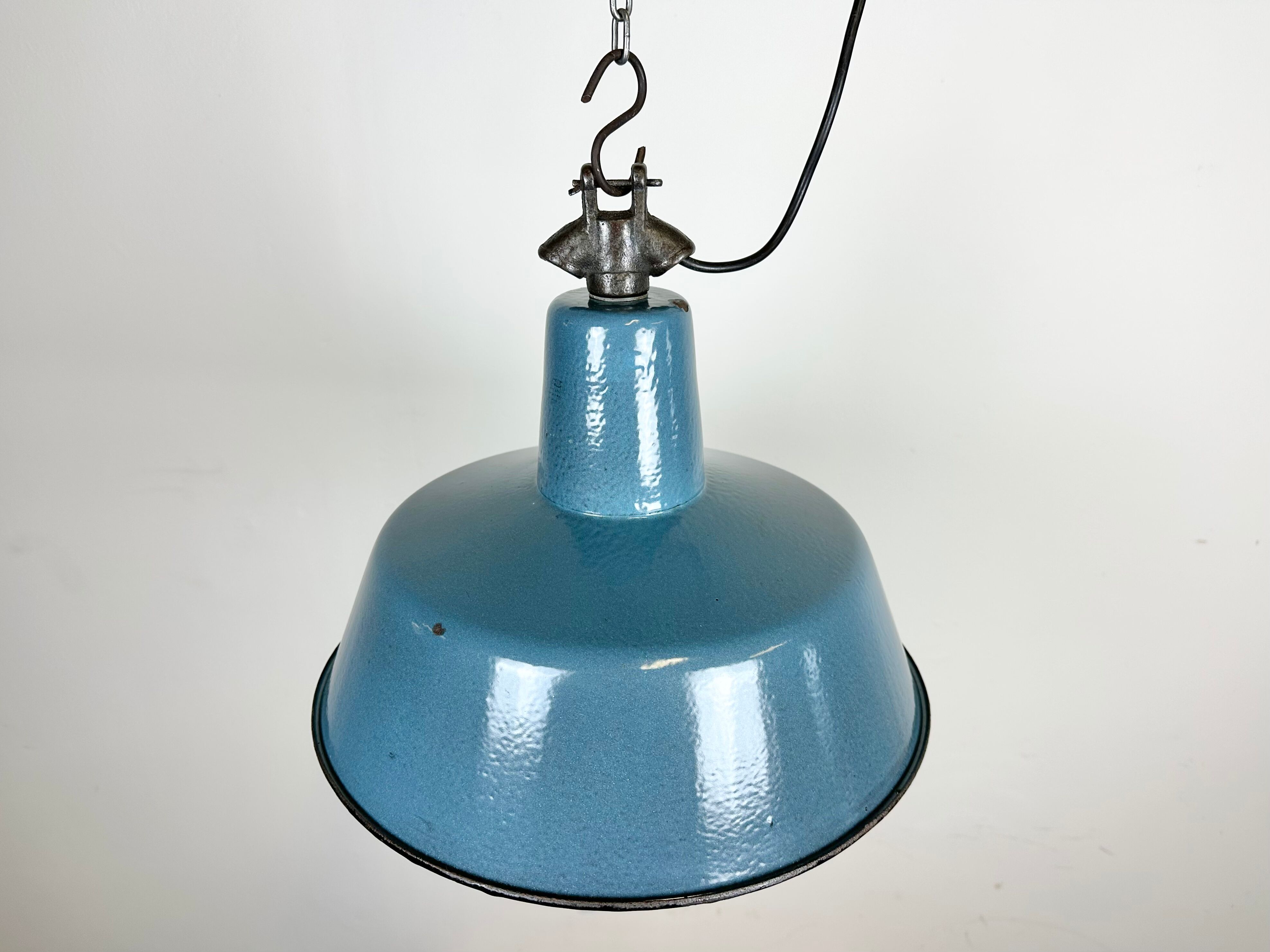Industrial Blue Enamel Factory Lamp with Cast Iron Top, 1960s