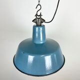 Industrial Blue Enamel Factory Lamp with Cast Iron Top, 1960s