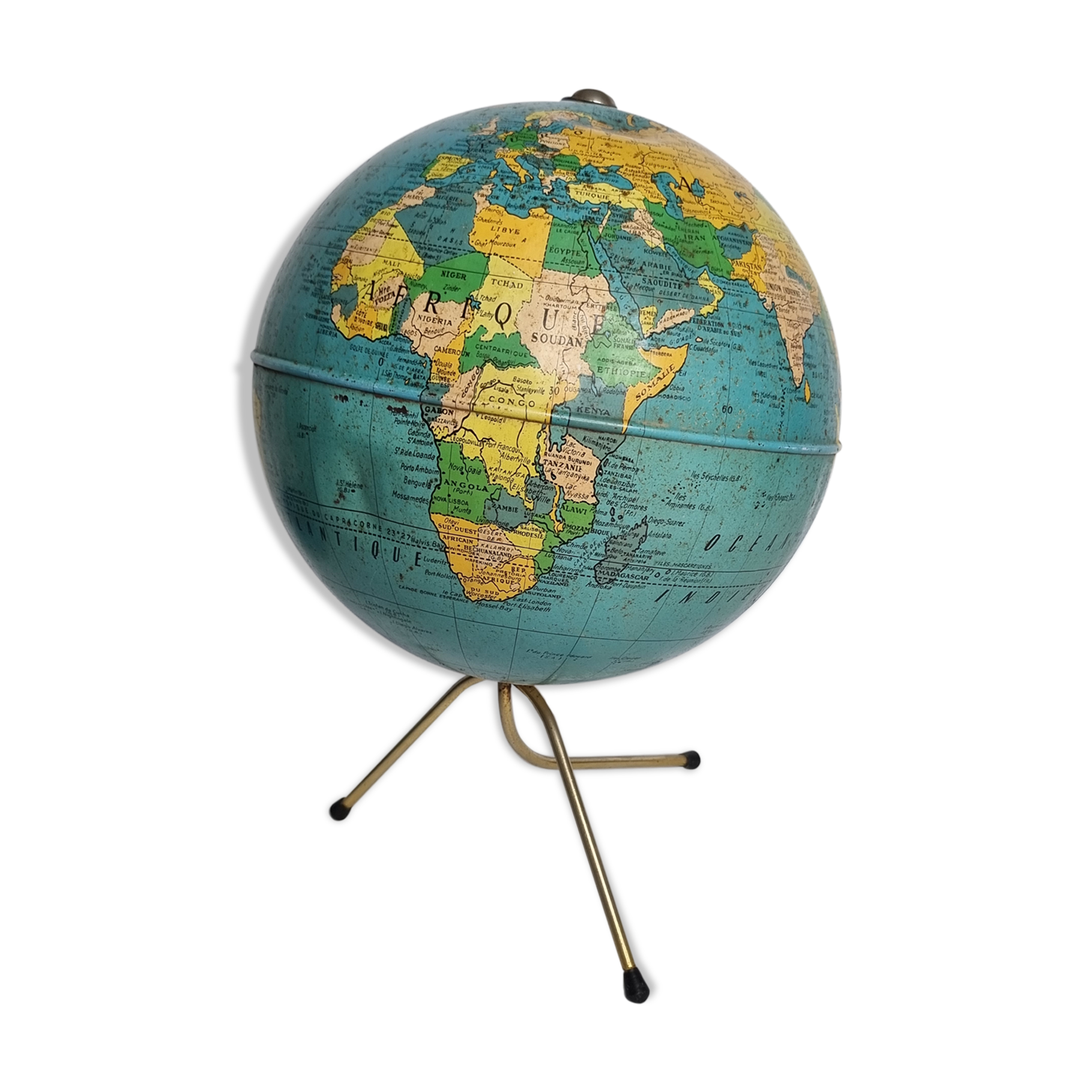 Globe earth "Taride" of the 60s in metal on tripod base, 20 cm