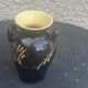 Vintage hand-painted yellow and black glazed ceramic amphora vase