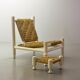 Charlotte Perriand Style Low Seat White Wicker Oak Lounge Chair and Stool