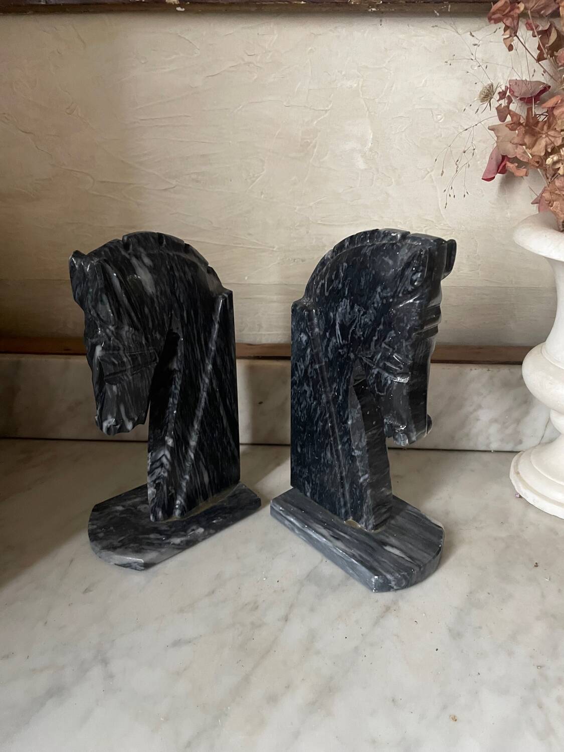 Pair of marble horse bookends