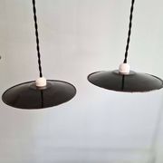 Set of 4 industrial pendant lights in black and white enamelled sheet metal