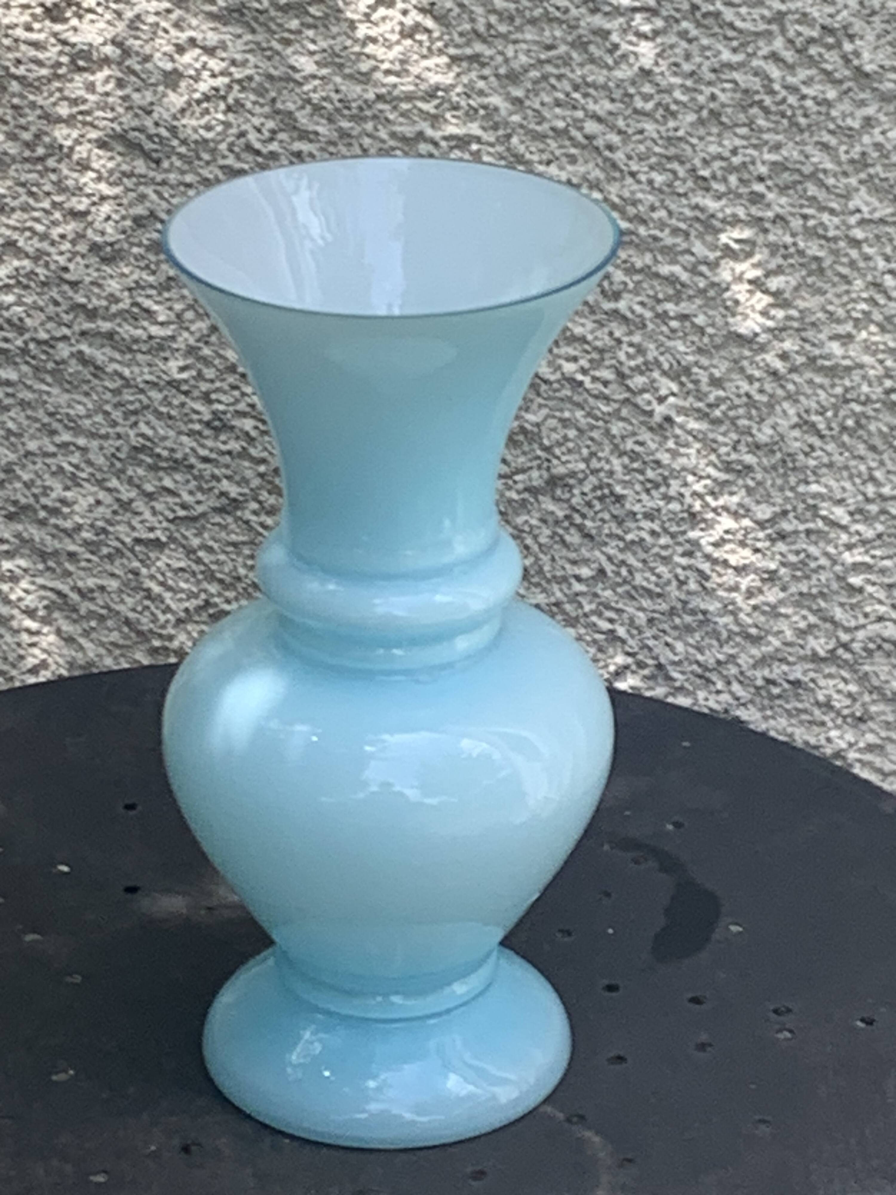 Large vintage pastel blue opaline vase