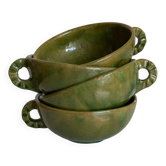 Set of 4 green glazed earthenware bowls from Biot 1960