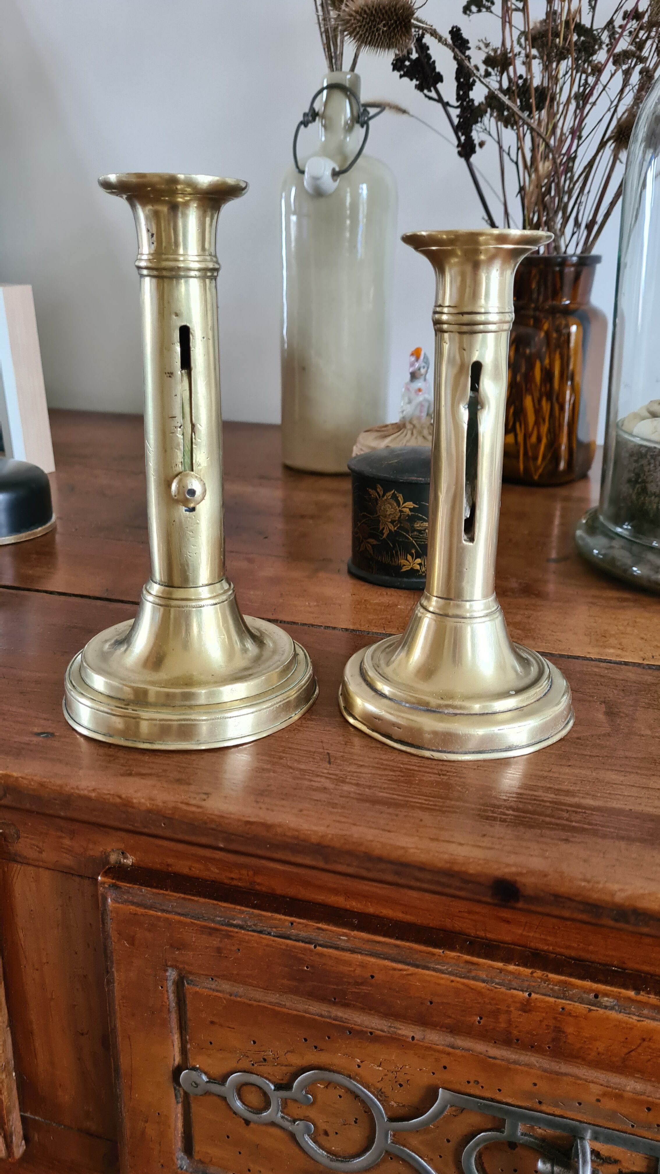 Pair of brass candle holders