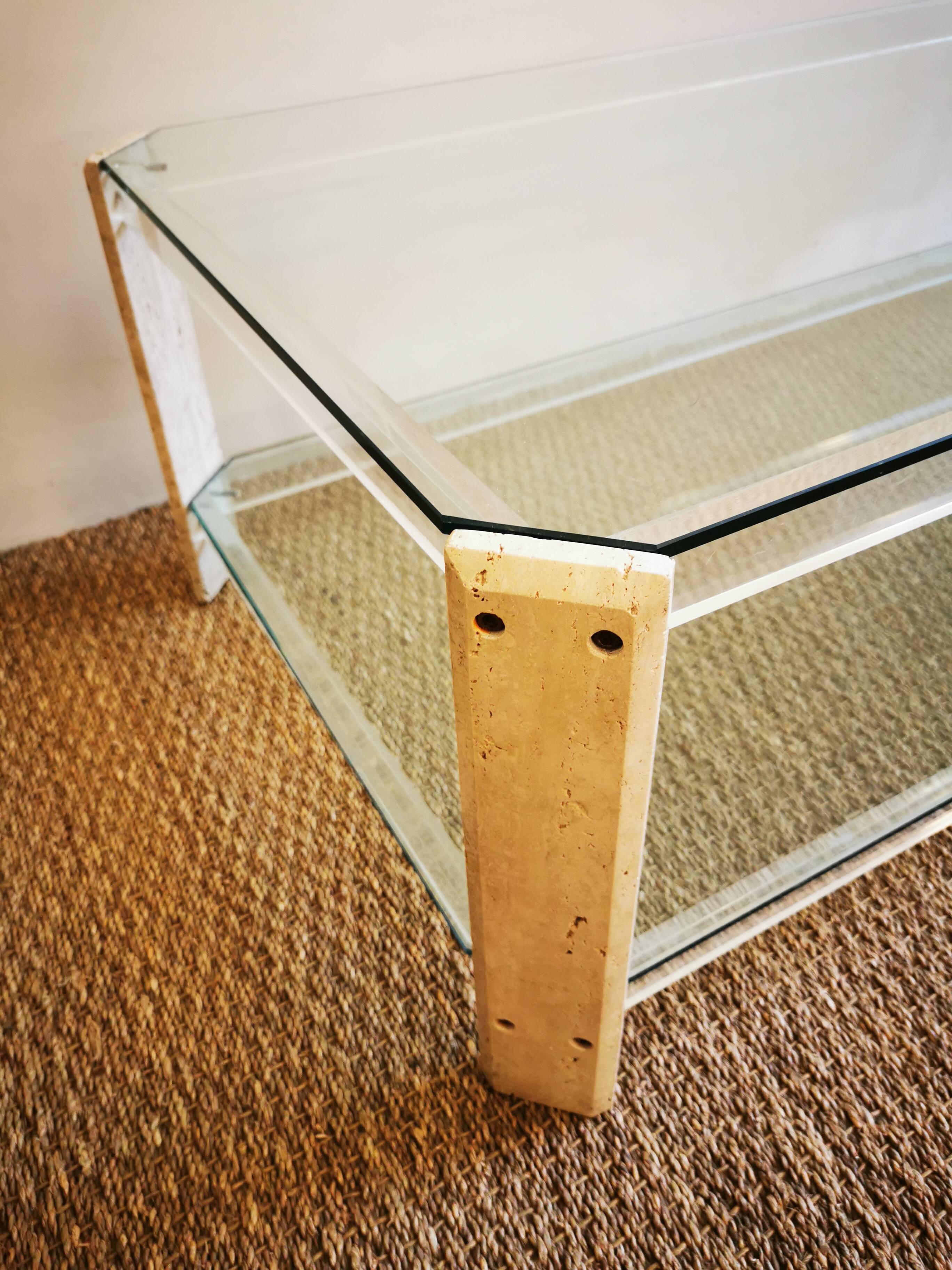 Italian travertine, perspex and glass coffee table, circa 1970