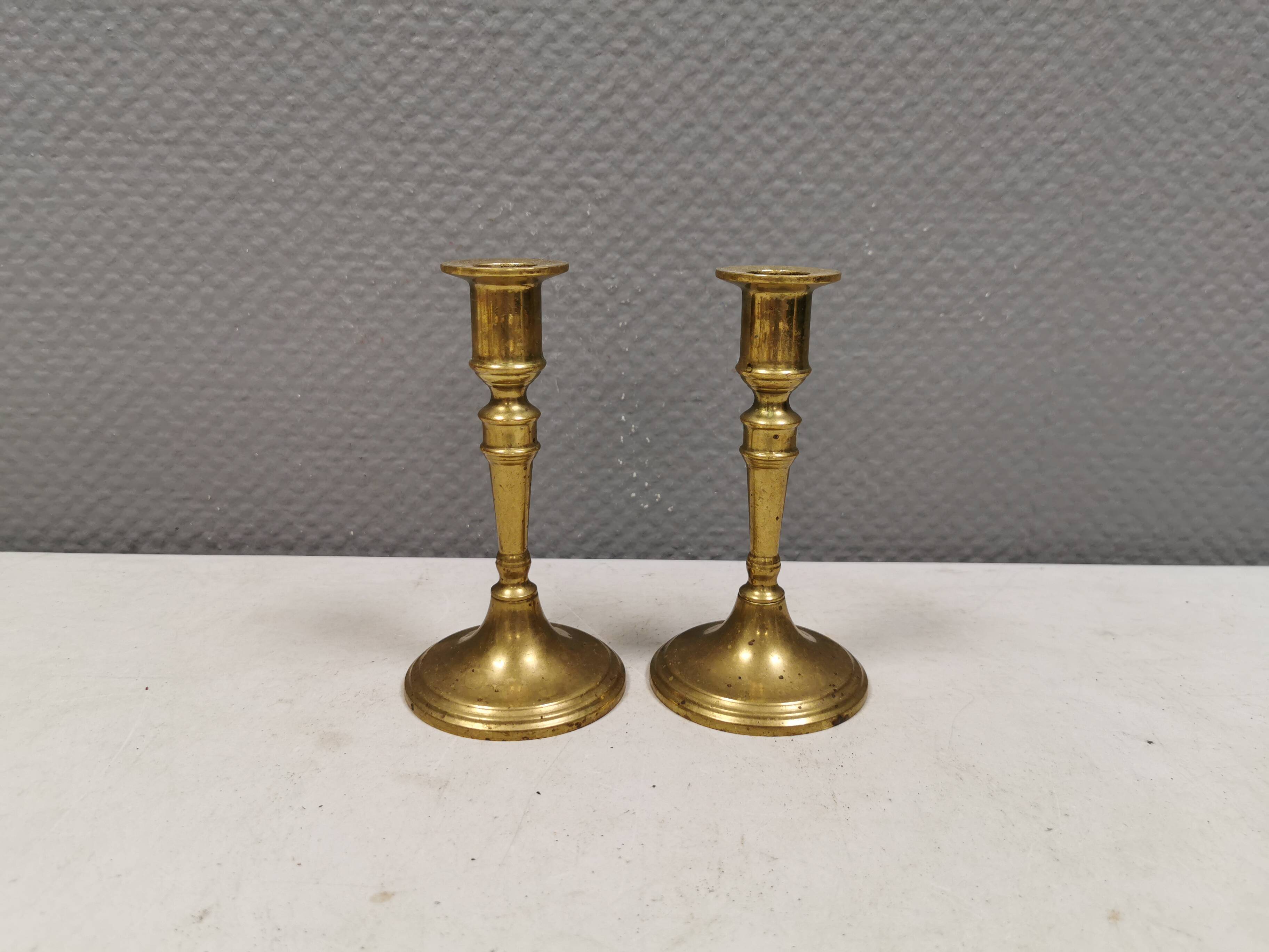 A set of vintage brass candlesticks. Denmark 1960-70s.