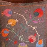Colorful Suzani cushion in handmade embroidered wool