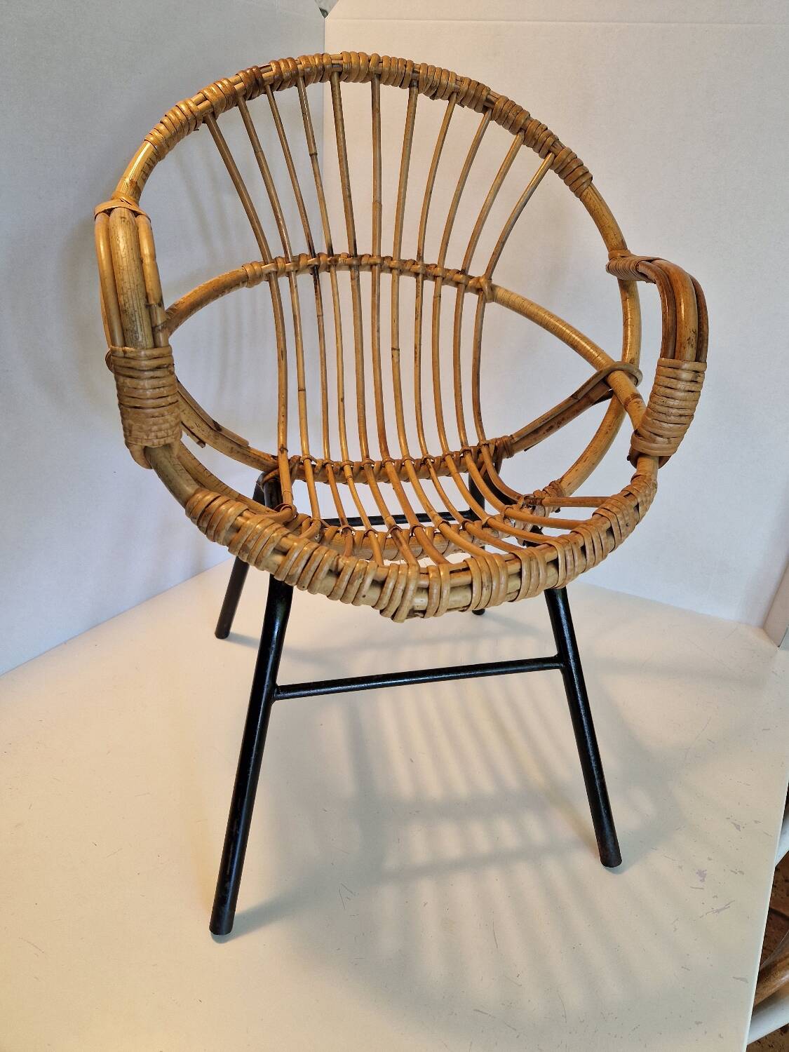 Old Children's Rattan Basket Armchair from the 60s