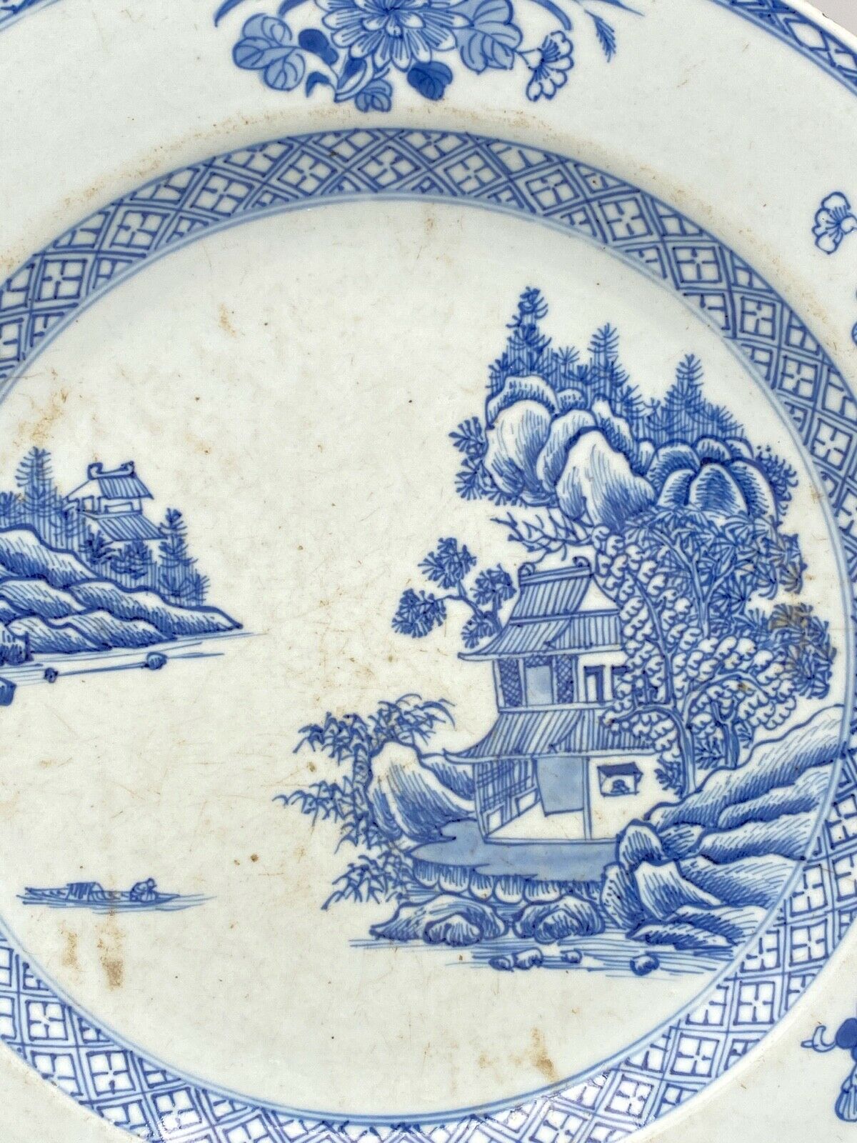 Blue and white porcelain dish China XVlllth pagoda decoration