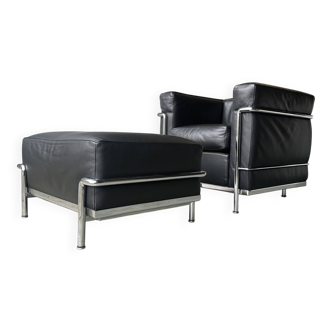 LC2 armchair and ottoman by Le Corbusier et al. for Cassina 1990s