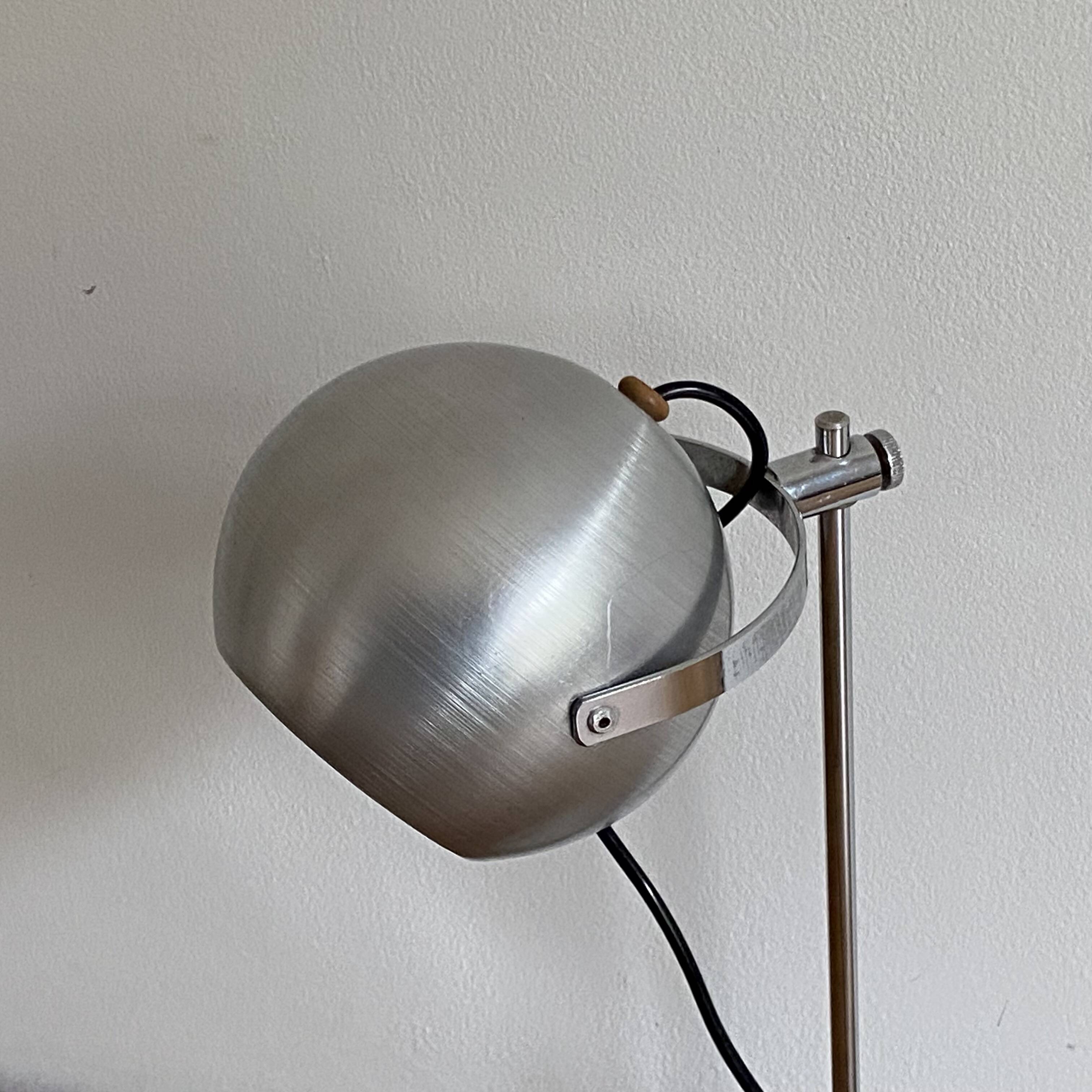 Eye ball lamp. 1970. Brushed stainless steel.