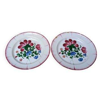 Set of 2 old plates with flower bouquet decoration