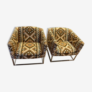 Pair of armchairs, seat chrome, Milo Baughman