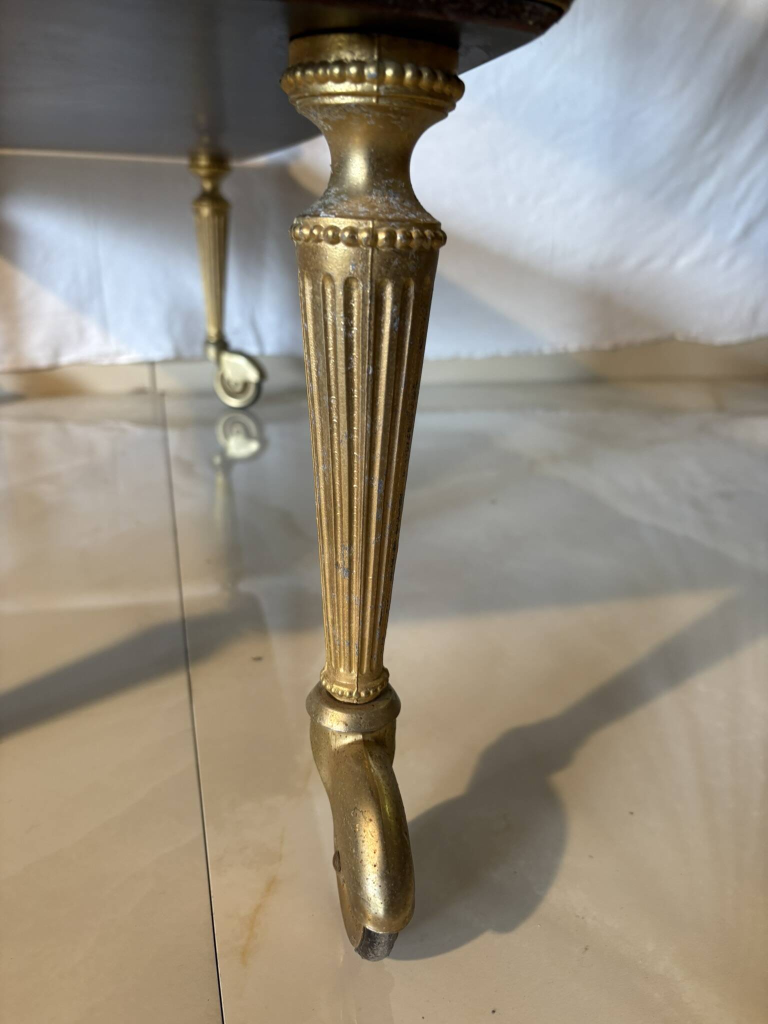 Vintage trolley on wheels, black wood and brass uprights