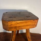 Brutalist oak stool with curved legs, handcrafted