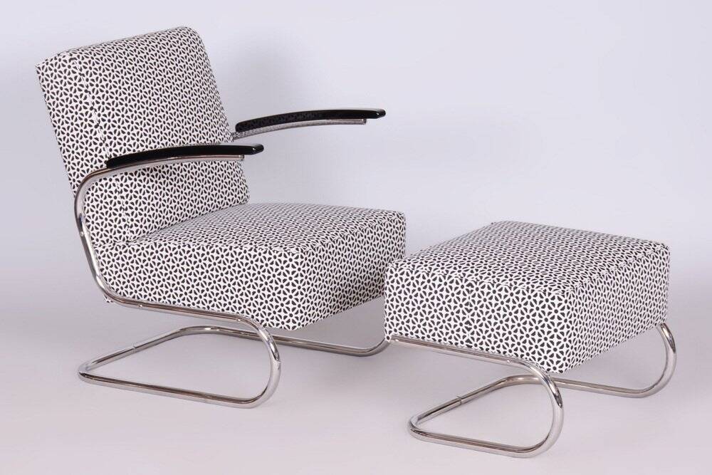 Set of Bauhaus Armchair with Foot Stool from Mücke-Melder, 1930s