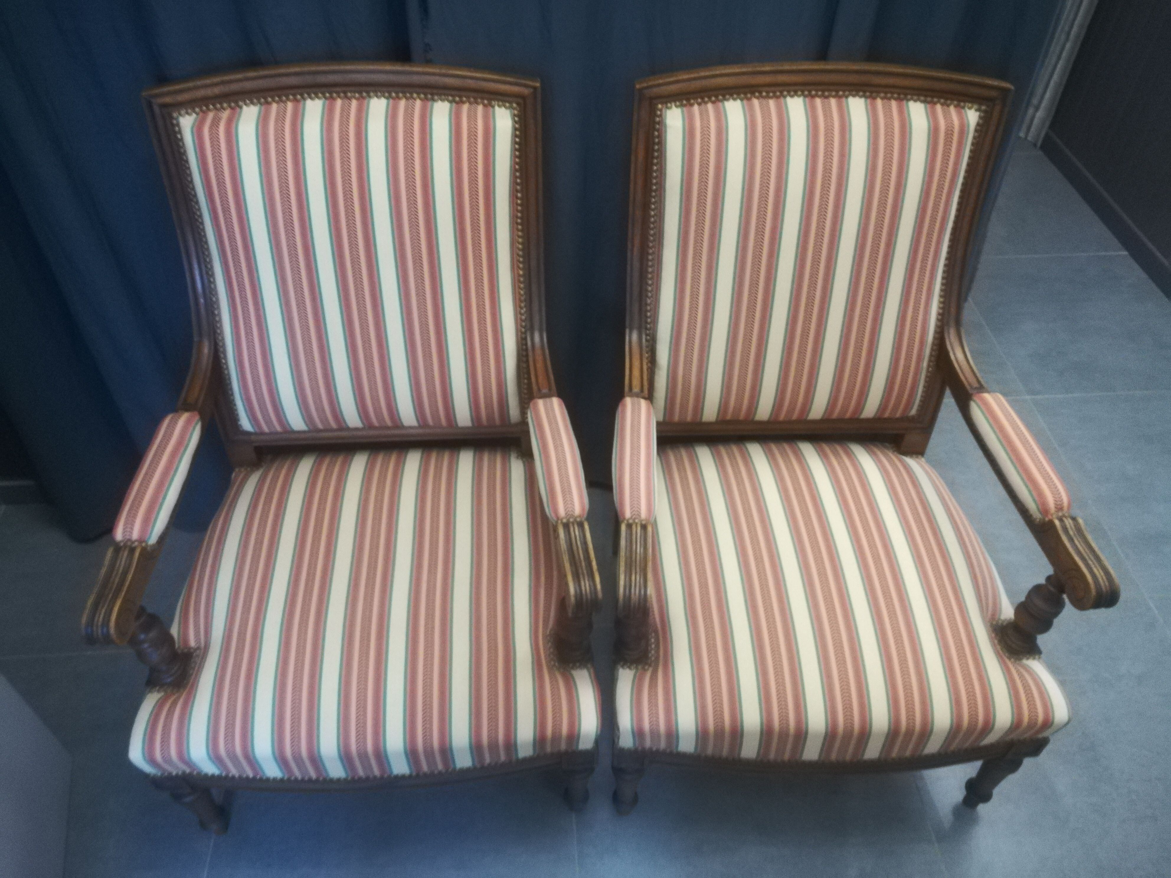 Pair of Louis XVI style walnut armchairs