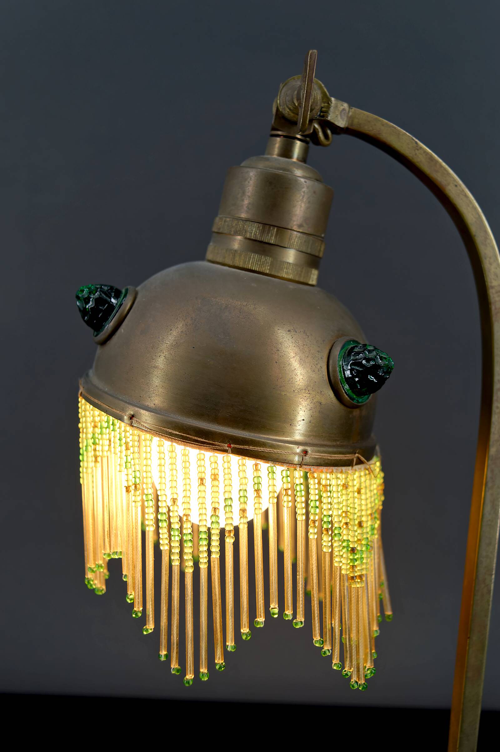 Art Nouveau Brass and Glass Cabochon Table Lamp, Circa 1910