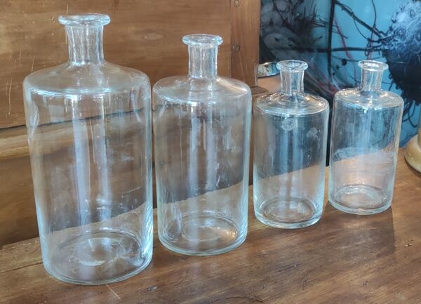 Série 4 flacons d apothicaire pharmacie verre soufflé