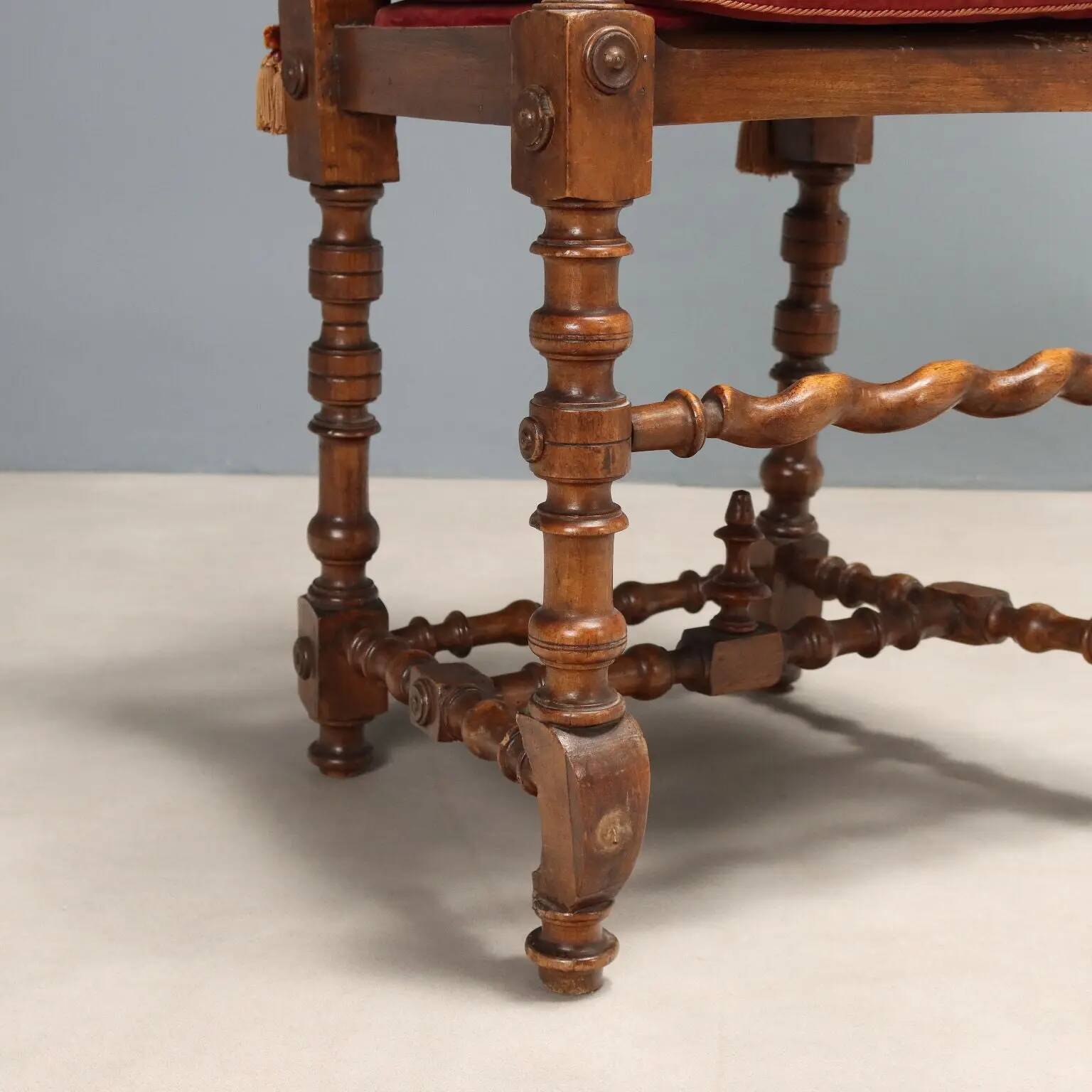 Antique baroque chairs, velvet seat, Italy 20th century.