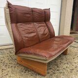 Scandinavian leather and linen sofa