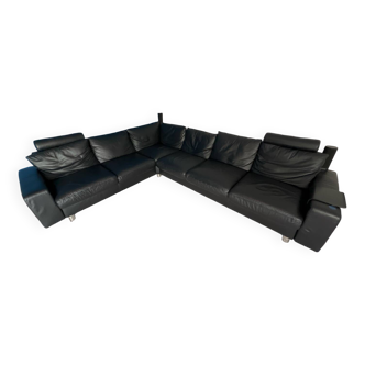 Stressless black leather corner sofa
