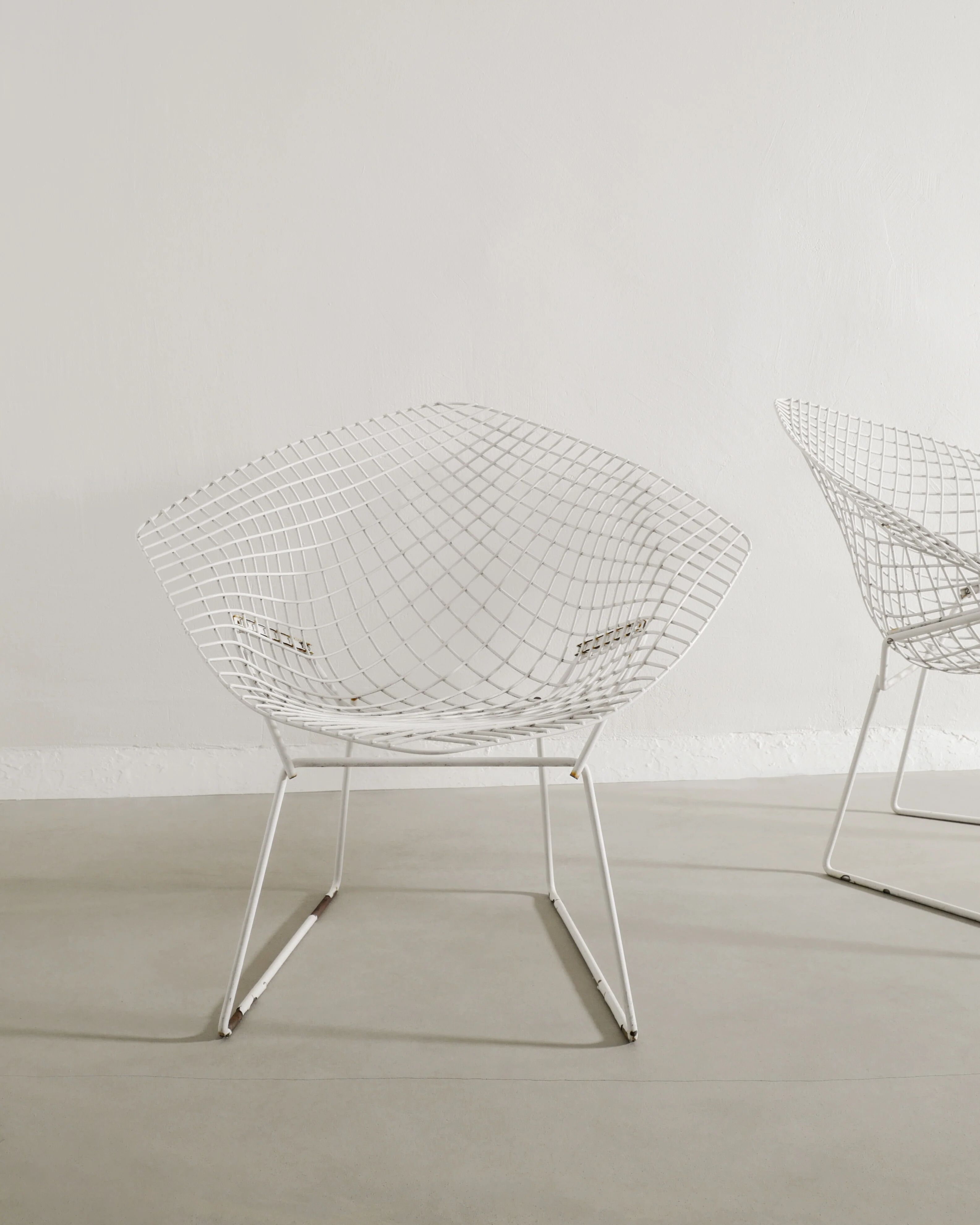 Vintage Mid Century White Metal Diamond Chairs by Harry Bertoia, 1950s
