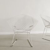 Vintage Mid Century White Metal Diamond Chairs by Harry Bertoia, 1950s