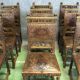 Suite of 9 Henry II chairs in walnut and leather - 1900s